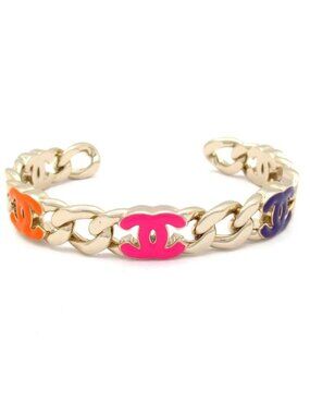 Chanel Bangle CC Logo Gold Pink Multi Bracelet